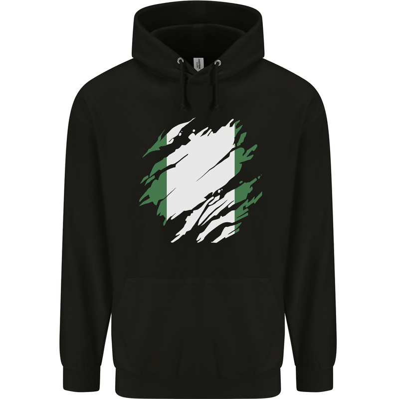 Torn Nigeria Flag Nigerian Day Football Childrens Kids Hoodie Black