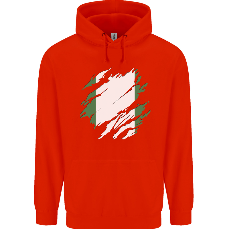 Torn Nigeria Flag Nigerian Day Football Childrens Kids Hoodie Bright Red