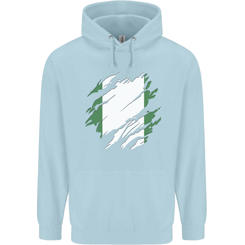 Torn Nigeria Flag Nigerian Day Football Childrens Kids Hoodie Light Blue