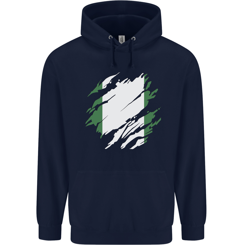 Torn Nigeria Flag Nigerian Day Football Childrens Kids Hoodie Navy Blue