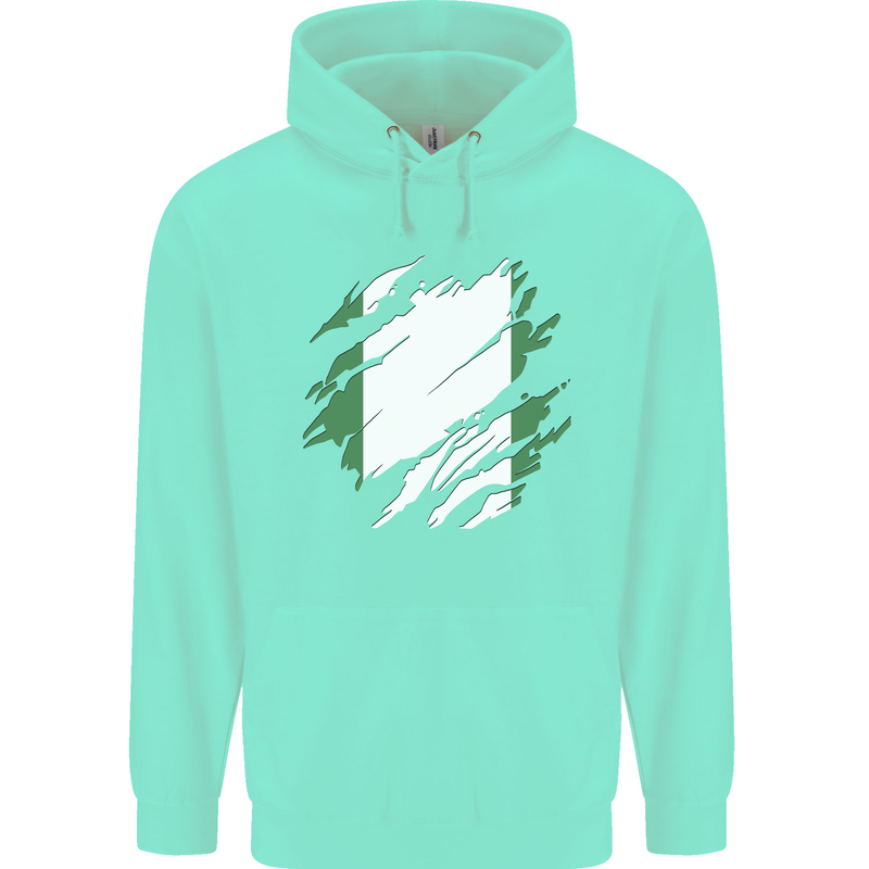 Torn Nigeria Flag Nigerian Day Football Childrens Kids Hoodie Peppermint