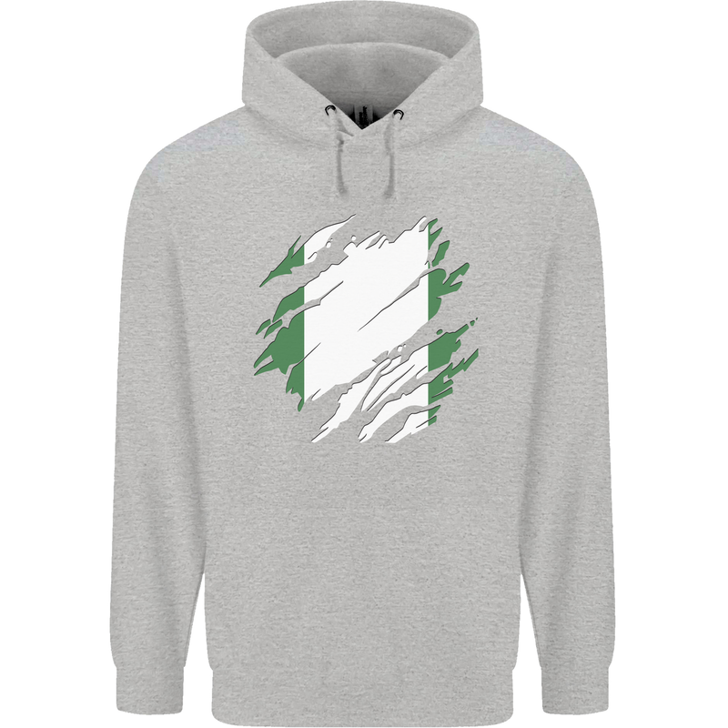 Torn Nigeria Flag Nigerian Day Football Childrens Kids Hoodie Sports Grey