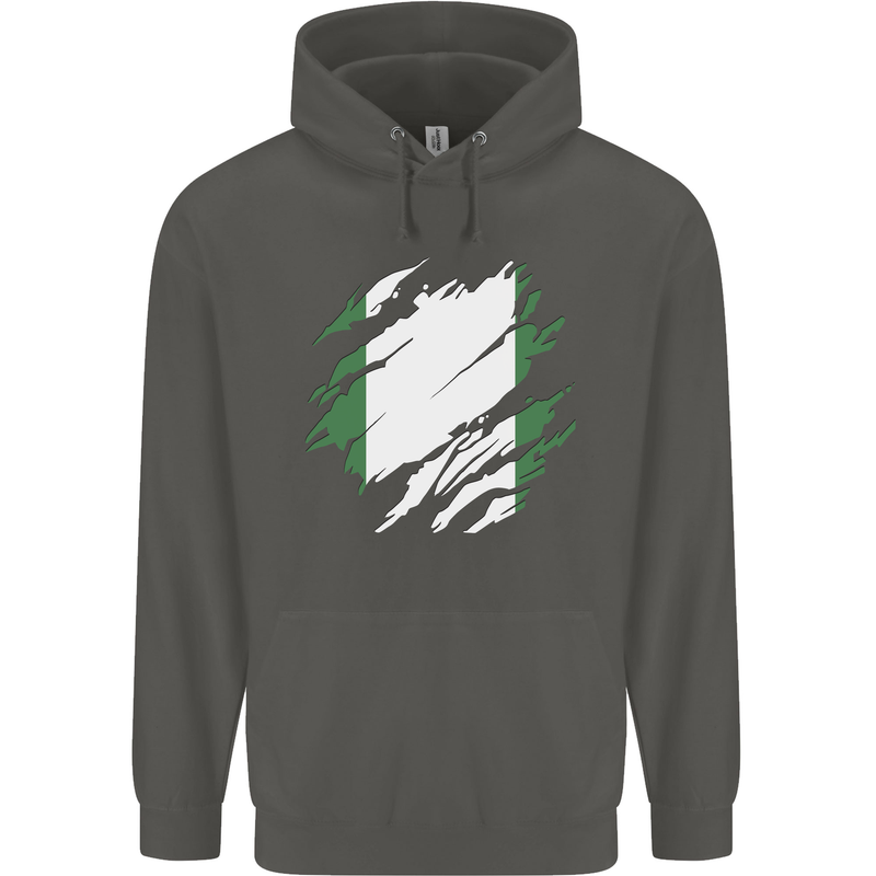 Torn Nigeria Flag Nigerian Day Football Childrens Kids Hoodie Storm Grey