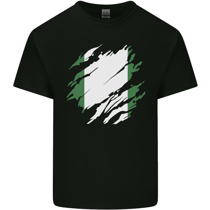 Torn Nigeria Flag Nigerian Day Football Kids T-Shirt Childrens Black