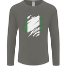 Torn Nigeria Flag Nigerian Day Football Mens Long Sleeve T-Shirt Charcoal