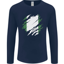Torn Nigeria Flag Nigerian Day Football Mens Long Sleeve T-Shirt Navy Blue