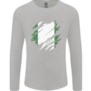 Torn Nigeria Flag Nigerian Day Football Mens Long Sleeve T-Shirt Sports Grey