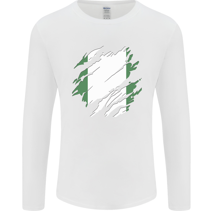 Torn Nigeria Flag Nigerian Day Football Mens Long Sleeve T-Shirt White