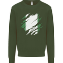 Torn Nigeria Flag Nigerian Day Football Mens Sweatshirt Jumper Forest Green