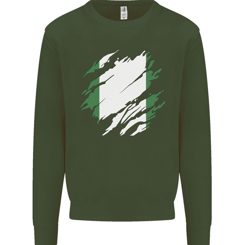 Torn Nigeria Flag Nigerian Day Football Mens Sweatshirt Jumper Forest Green