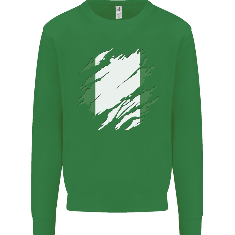 Torn Nigeria Flag Nigerian Day Football Mens Sweatshirt Jumper Irish Green