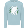 Torn Nigeria Flag Nigerian Day Football Mens Sweatshirt Jumper Light Blue