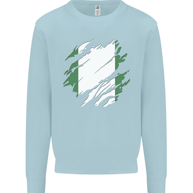 Torn Nigeria Flag Nigerian Day Football Mens Sweatshirt Jumper Light Blue