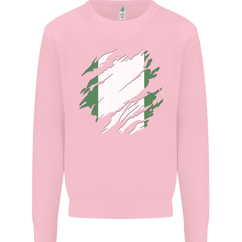 Torn Nigeria Flag Nigerian Day Football Mens Sweatshirt Jumper Light Pink