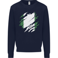 Torn Nigeria Flag Nigerian Day Football Mens Sweatshirt Jumper Navy Blue
