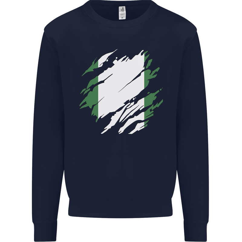 Torn Nigeria Flag Nigerian Day Football Mens Sweatshirt Jumper Navy Blue