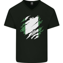Torn Nigeria Flag Nigerian Day Football Mens V-Neck Cotton T-Shirt Black