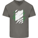 Torn Nigeria Flag Nigerian Day Football Mens V-Neck Cotton T-Shirt Charcoal