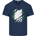 Torn Nigeria Flag Nigerian Day Football Mens V-Neck Cotton T-Shirt Navy Blue