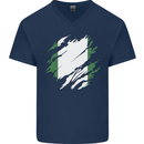 Torn Nigeria Flag Nigerian Day Football Mens V-Neck Cotton T-Shirt Navy Blue