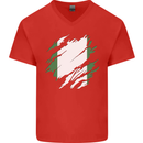 Torn Nigeria Flag Nigerian Day Football Mens V-Neck Cotton T-Shirt Red