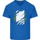 Torn Nigeria Flag Nigerian Day Football Mens V-Neck Cotton T-Shirt Royal Blue