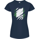 Torn Nigeria Flag Nigerian Day Football Womens Petite Cut T-Shirt Navy Blue
