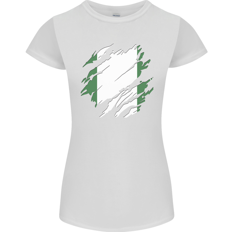 Torn Nigeria Flag Nigerian Day Football Womens Petite Cut T-Shirt White