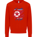 Torn North Korea Flag Korean Day Football Kids Sweatshirt Jumper Bright Red