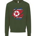 Torn North Korea Flag Korean Day Football Kids Sweatshirt Jumper Forest Green