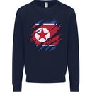 Torn North Korea Flag Korean Day Football Kids Sweatshirt Jumper Navy Blue