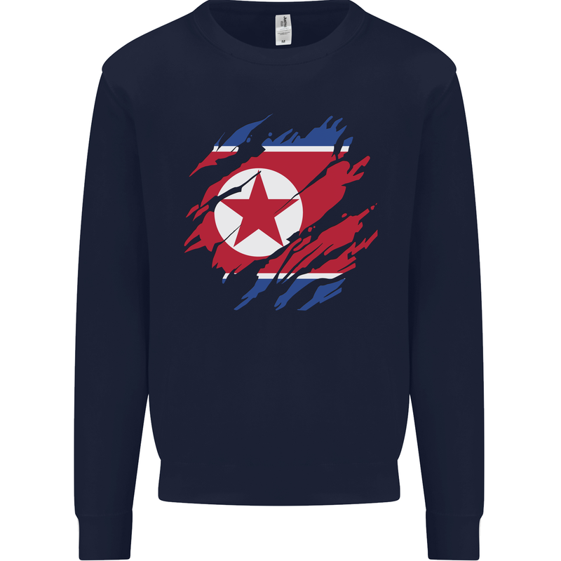 Torn North Korea Flag Korean Day Football Kids Sweatshirt Jumper Navy Blue