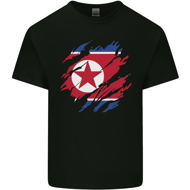 Torn North Korea Flag Korean Day Football Kids T-Shirt Childrens Black