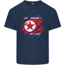 Torn North Korea Flag Korean Day Football Kids T-Shirt Childrens Navy Blue