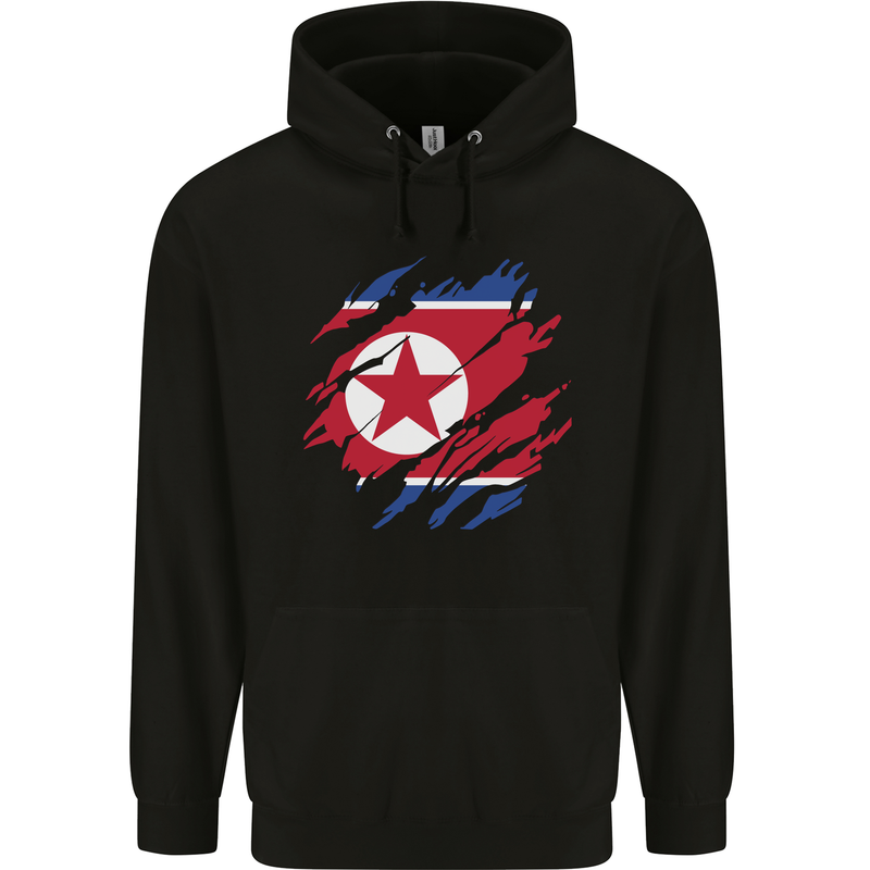 Torn North Korea Flag Korean Day Football Mens 80% Cotton Hoodie Black