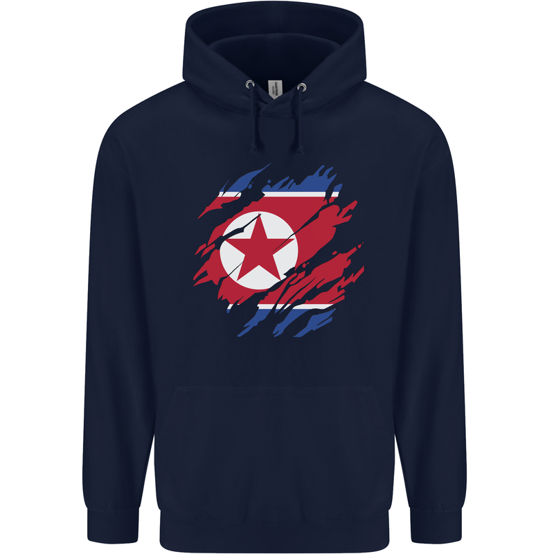 Torn North Korea Flag Korean Day Football Mens 80% Cotton Hoodie Navy Blue