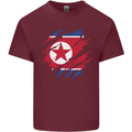 Torn North Korea Flag Korean Day Football Mens Cotton T-Shirt Tee Top Maroon