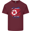 Torn North Korea Flag Korean Day Football Mens Cotton T-Shirt Tee Top Maroon