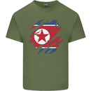 Torn North Korea Flag Korean Day Football Mens Cotton T-Shirt Tee Top Military Green