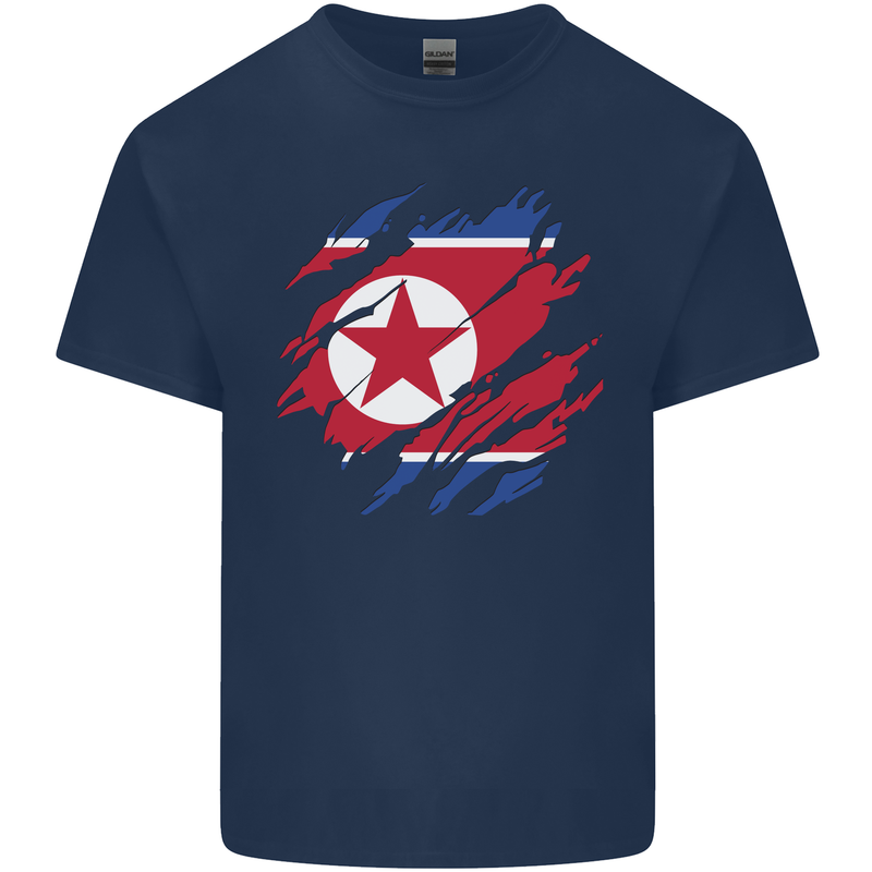 Torn North Korea Flag Korean Day Football Mens Cotton T-Shirt Tee Top Navy Blue