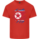 Torn North Korea Flag Korean Day Football Mens Cotton T-Shirt Tee Top Red
