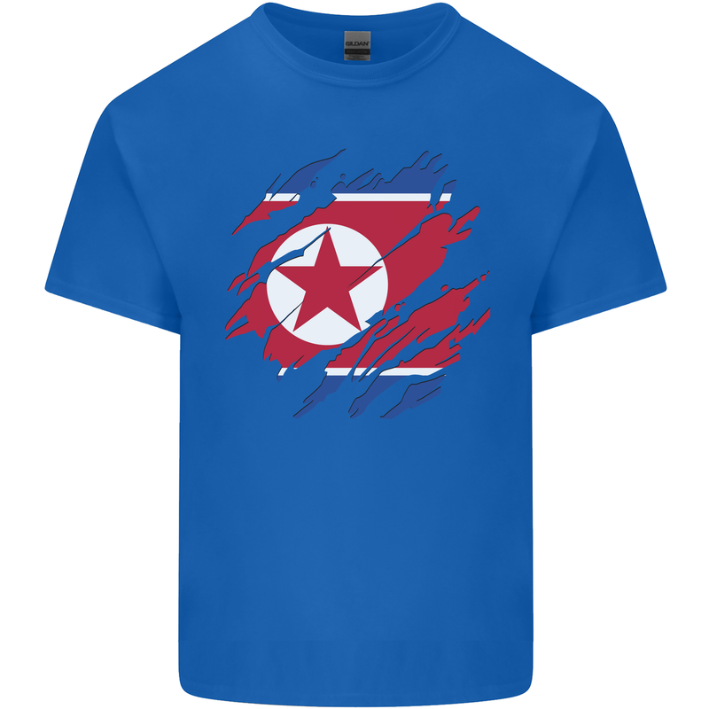 Torn North Korea Flag Korean Day Football Mens Cotton T-Shirt Tee Top Royal Blue
