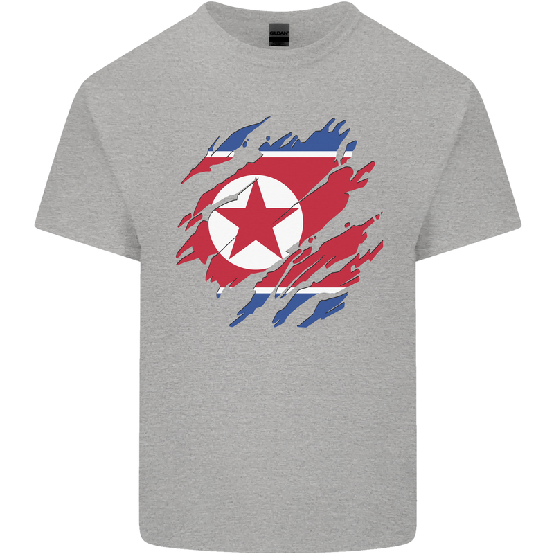 Torn North Korea Flag Korean Day Football Mens Cotton T-Shirt Tee Top Sports Grey