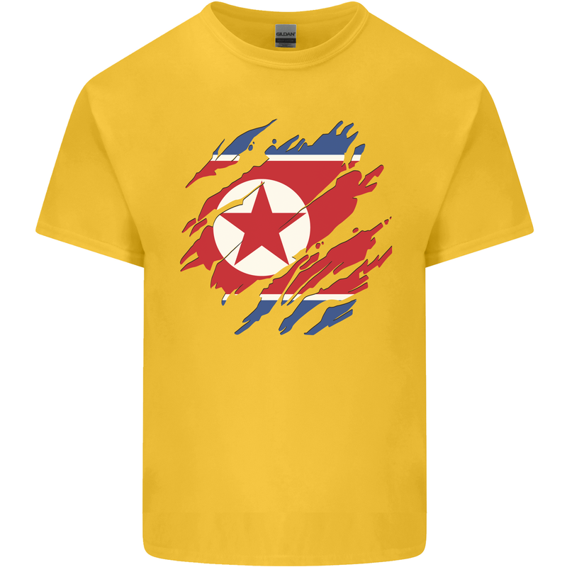 Torn North Korea Flag Korean Day Football Mens Cotton T-Shirt Tee Top Yellow