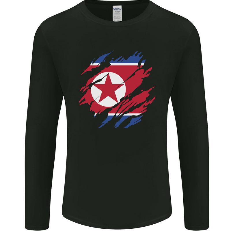Torn North Korea Flag Korean Day Football Mens Long Sleeve T-Shirt Black