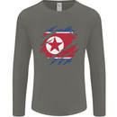 Torn North Korea Flag Korean Day Football Mens Long Sleeve T-Shirt Charcoal