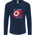 Torn North Korea Flag Korean Day Football Mens Long Sleeve T-Shirt Navy Blue