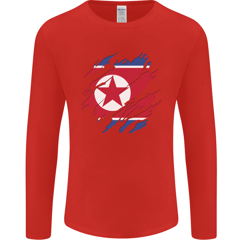 Torn North Korea Flag Korean Day Football Mens Long Sleeve T-Shirt Red