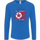 Torn North Korea Flag Korean Day Football Mens Long Sleeve T-Shirt Royal Blue