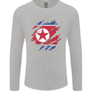 Torn North Korea Flag Korean Day Football Mens Long Sleeve T-Shirt Sports Grey